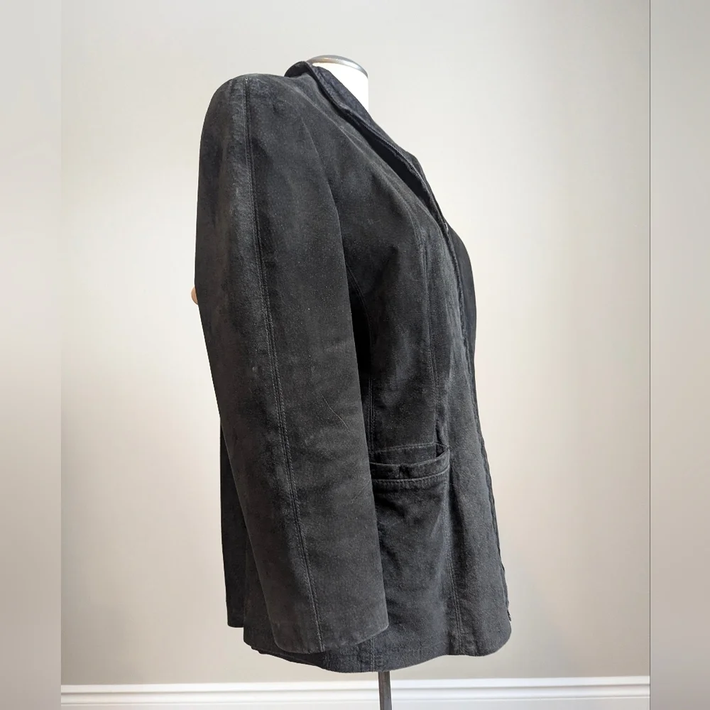 Danier Black Genuine Suede Leather Zip Jacket Vintage Large Coat Spring Autumn - Picture 4 of 13